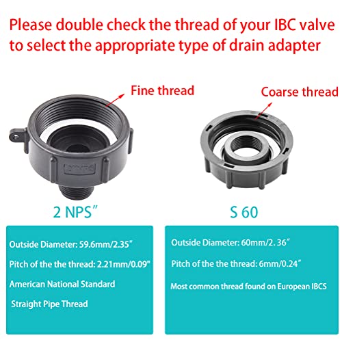 Wantmatch 275-330 Gallon IBC Tote Tank Adapter, S60 x 6 Coarse Thread + Garden Hose Valve faucet,3/4" GHT Garden Hose Connection to IBC Tote