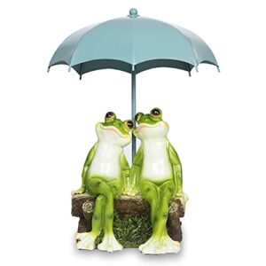 jy.cozy frog statue garden – resin happy couple frogs on bench figurines, garden frog decor summer decorations, for patio yard lawn porch, ornament gift
