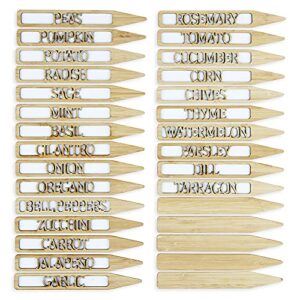 Prospero Living Garden Stakes - Premium 7 Inch Wooden Herb and Vegetable Garden Plant Labels – for Indoor and Outdoor Planters, Pots and Boxes – 25 Commonly Grown Herbs, Veggies, and Fruits.