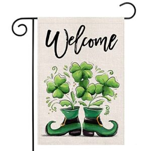 welcome st patricks day garden flag 12×18 double sided shamrock in the boots small yard flag,spring saint patrick decors for farmhouse outdoor outside holiday