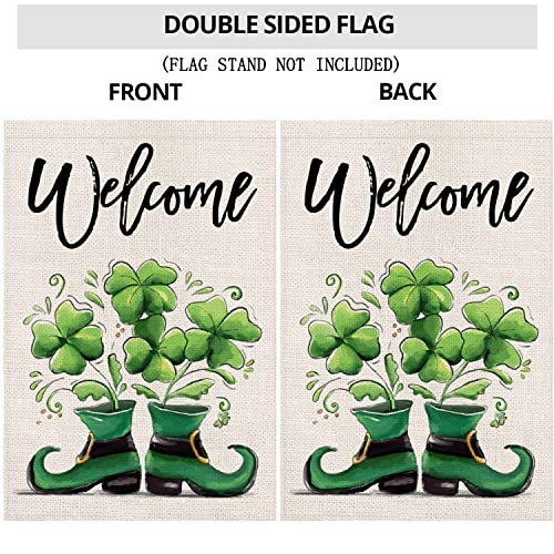 Welcome St Patricks Day Garden Flag 12x18 Double Sided Shamrock in The Boots Small Yard Flag,Spring Saint Patrick Decors for Farmhouse Outdoor Outside Holiday