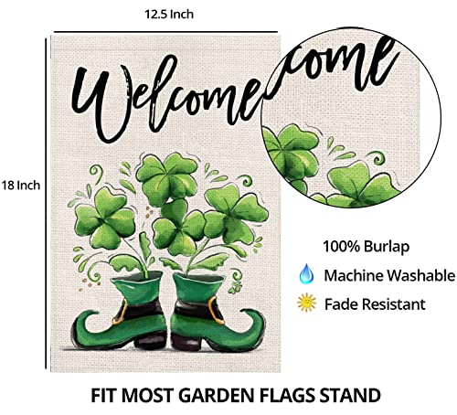 Welcome St Patricks Day Garden Flag 12x18 Double Sided Shamrock in The Boots Small Yard Flag,Spring Saint Patrick Decors for Farmhouse Outdoor Outside Holiday