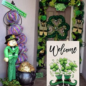 Welcome St Patricks Day Garden Flag 12x18 Double Sided Shamrock in The Boots Small Yard Flag,Spring Saint Patrick Decors for Farmhouse Outdoor Outside Holiday