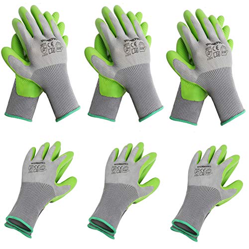 WORKPRO 6 Pairs Garden Gloves, Work Glove with Eco Latex Palm Coated, Working Gloves for Weeding, Digging, Raking and Pruning(M)