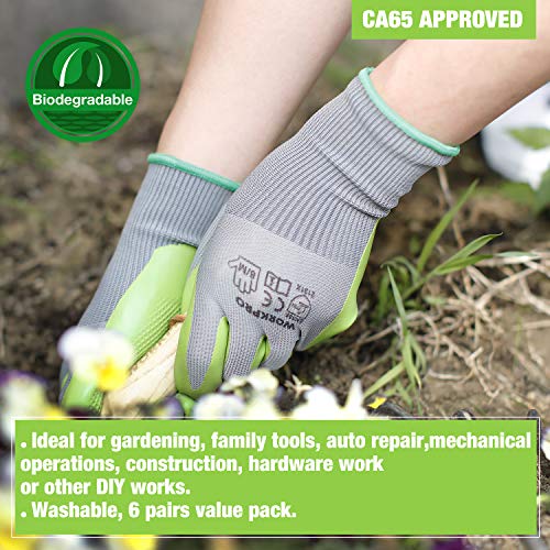 WORKPRO 6 Pairs Garden Gloves, Work Glove with Eco Latex Palm Coated, Working Gloves for Weeding, Digging, Raking and Pruning(M)