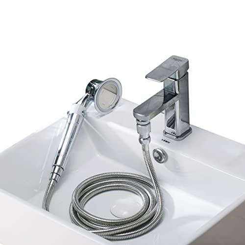 TIDYENDURE Quick Connect Faucet Sprayer Set - Metal Detachable Faucet Sink Hose Attachment with Handshower for Bathroom Rinsing, Hair Washing, Pet Grooming and Garden Cleaning (Silver)