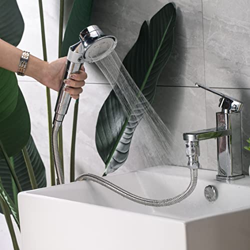 TIDYENDURE Quick Connect Faucet Sprayer Set - Metal Detachable Faucet Sink Hose Attachment with Handshower for Bathroom Rinsing, Hair Washing, Pet Grooming and Garden Cleaning (Silver)