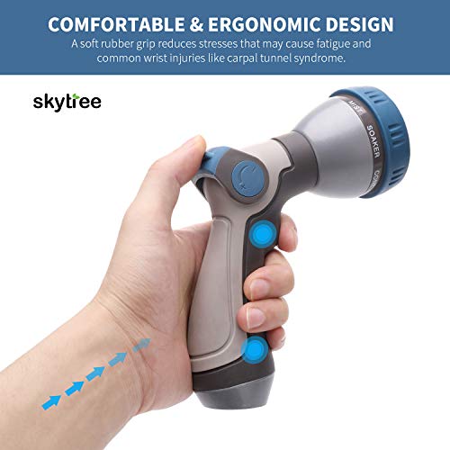 Skytree Hose Nozzle, Metal Garden Spray Hose Nozzle, 8 Patterns Thumb Control Hose Sprayer Nozzle in Lawn and Garden Classic