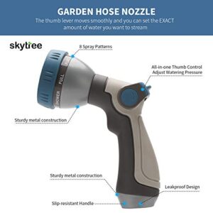 Skytree Hose Nozzle, Metal Garden Spray Hose Nozzle, 8 Patterns Thumb Control Hose Sprayer Nozzle in Lawn and Garden Classic