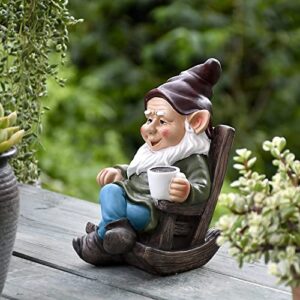 OwMell Drinking Coffee Garden Gnome Statue Decoration 7.3" Gnome Garden Statue Figurine Ornament for Indoor Outdoor Home Garden Patio Yard Lawn