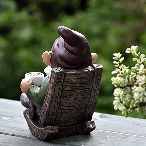 OwMell Drinking Coffee Garden Gnome Statue Decoration 7.3" Gnome Garden Statue Figurine Ornament for Indoor Outdoor Home Garden Patio Yard Lawn