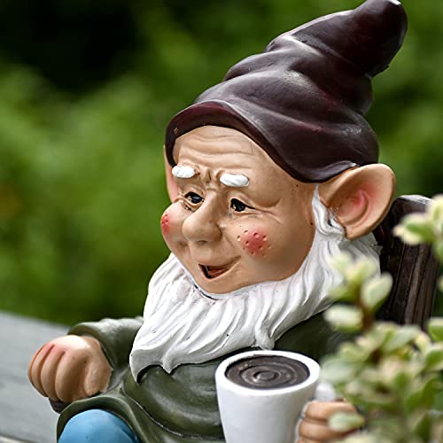 OwMell Drinking Coffee Garden Gnome Statue Decoration 7.3" Gnome Garden Statue Figurine Ornament for Indoor Outdoor Home Garden Patio Yard Lawn