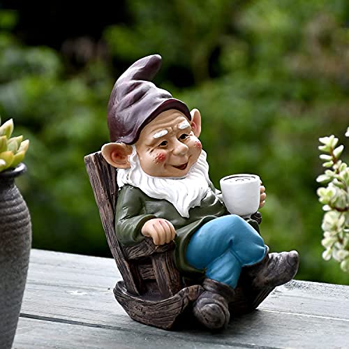 OwMell Drinking Coffee Garden Gnome Statue Decoration 7.3" Gnome Garden Statue Figurine Ornament for Indoor Outdoor Home Garden Patio Yard Lawn