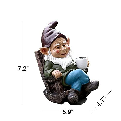 OwMell Drinking Coffee Garden Gnome Statue Decoration 7.3" Gnome Garden Statue Figurine Ornament for Indoor Outdoor Home Garden Patio Yard Lawn