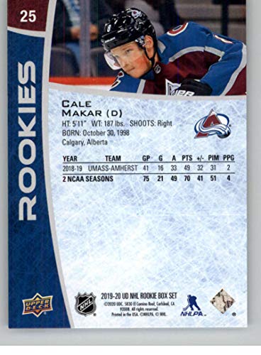 2019-20 Upper Deck NHL Rookie Box Set #25 Cale Makar Colorado Avalanche Hockey Card