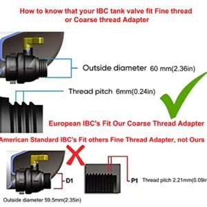 275-330 Gallon Tote Water Tank Adapter 2" Coarse Thread (Not Fine Thread! Coarse Thread Common On European IBC) Brass Hose Faucet Valve Garden Hose Connector Replacement IBC Tote Valve Fitting Parts