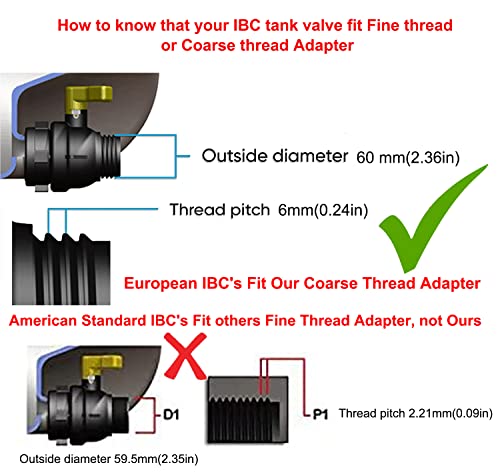 275-330 Gallon Tote Water Tank Adapter 2" Coarse Thread (Not Fine Thread! Coarse Thread Common On European IBC) Brass Hose Faucet Valve Garden Hose Connector Replacement IBC Tote Valve Fitting Parts