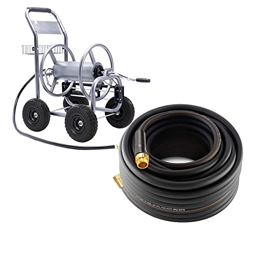 Giraffe Hybrid Lightweight 5/8 in. x 100 ft Garden Hose, Heavy Duty Hose Reel Cart, 250-Feet Capacity