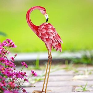 Shorayn Garden Statues Flamingo Sculptures Metal Yard Art, Pink Bird Art Outdoor Backyard Decor Patio Lawn Porch Ornament Flamingo Yard Decoration