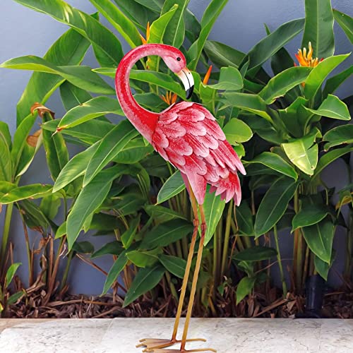 Shorayn Garden Statues Flamingo Sculptures Metal Yard Art, Pink Bird Art Outdoor Backyard Decor Patio Lawn Porch Ornament Flamingo Yard Decoration