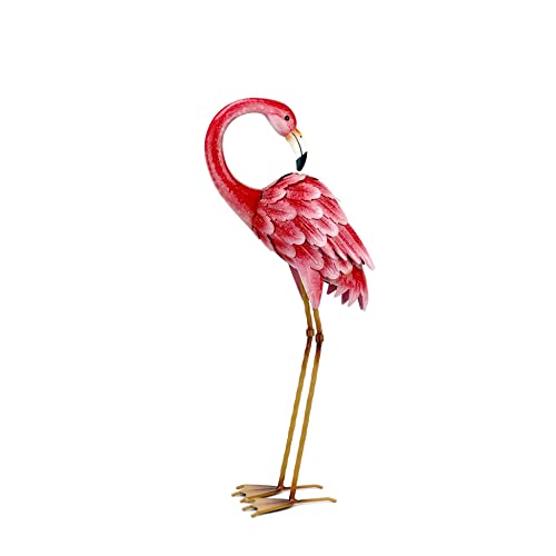 Shorayn Garden Statues Flamingo Sculptures Metal Yard Art, Pink Bird Art Outdoor Backyard Decor Patio Lawn Porch Ornament Flamingo Yard Decoration