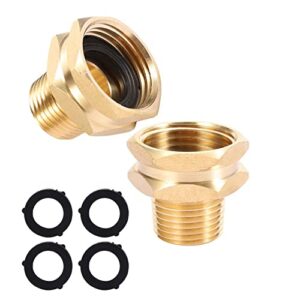 2 pack of 3/4” ght female to 1/2” npt male connector ght to npt adapter brass fitting, garden hose thread metal brass adapters, includes 4 washers with 2 extra free