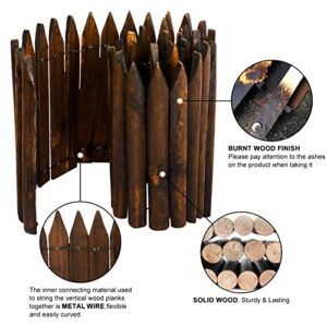 Worth Garden Wooden Short Fence Burnt Wood Finish Outdoor Landscape Edging Flexible Decorative Border - Tree Fence - Spring Garden & Yard Maintenance - 7.9'' H x 42'' L - K619A05