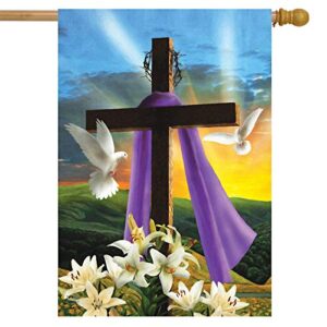 easter sunrise religious house flag cross doves lilies 28″ x 40″