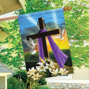 Easter Sunrise Religious House Flag Cross Doves Lilies 28" x 40"