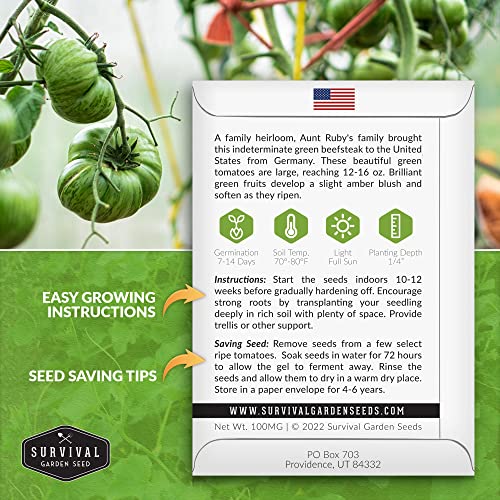 Survival Garden Seeds - Aunt Ruby’s German Green Tomato Seed for Planting - Pack with Instructions to Plant & Grow Delicious Green Tomatoes in Your Home Vegetable Garden - Non-GMO Heirloom Variety