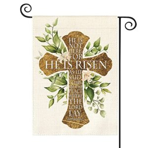 avoin colorlife he is risen easter garden flag 12 x 18 inch double sided, eucalyptus lily spring holiday yard outdoor decoration