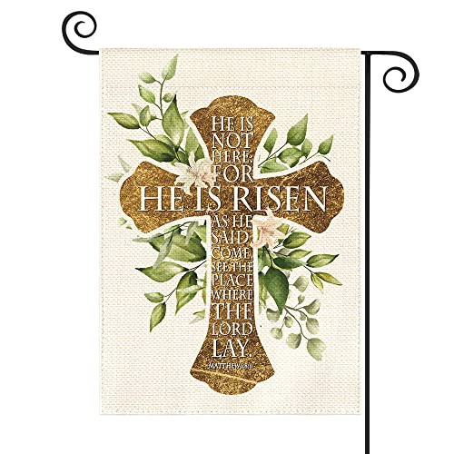 AVOIN colorlife He is Risen Easter Garden Flag 12 x 18 Inch Double Sided, Eucalyptus Lily Spring Holiday Yard Outdoor Decoration