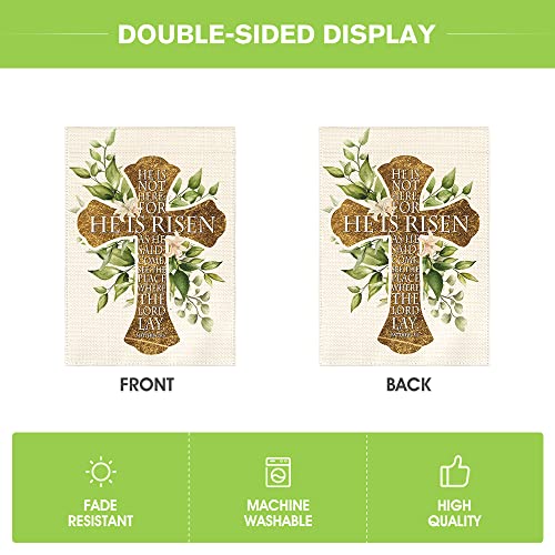 AVOIN colorlife He is Risen Easter Garden Flag 12 x 18 Inch Double Sided, Eucalyptus Lily Spring Holiday Yard Outdoor Decoration