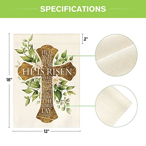 AVOIN colorlife He is Risen Easter Garden Flag 12 x 18 Inch Double Sided, Eucalyptus Lily Spring Holiday Yard Outdoor Decoration