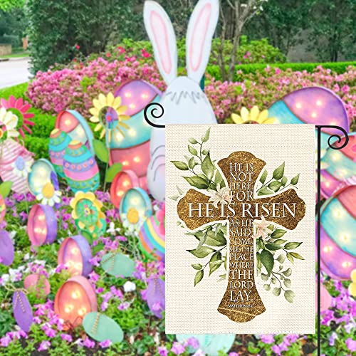 AVOIN colorlife He is Risen Easter Garden Flag 12 x 18 Inch Double Sided, Eucalyptus Lily Spring Holiday Yard Outdoor Decoration