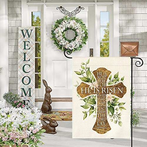 AVOIN colorlife He is Risen Easter Garden Flag 12 x 18 Inch Double Sided, Eucalyptus Lily Spring Holiday Yard Outdoor Decoration