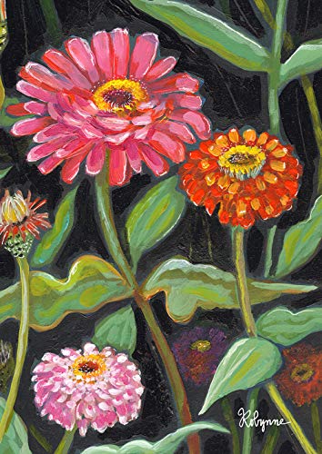 Toland Home Garden 1112500 Zinnias On Black 12.5 x 18 Inch Decorative, Garden Flag (12.5" x 18")