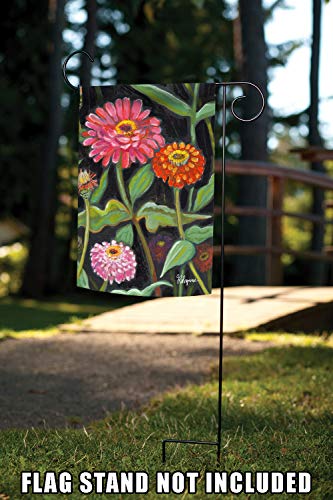 Toland Home Garden 1112500 Zinnias On Black 12.5 x 18 Inch Decorative, Garden Flag (12.5" x 18")