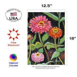 Toland Home Garden 1112500 Zinnias On Black 12.5 x 18 Inch Decorative, Garden Flag (12.5" x 18")