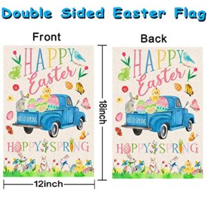 Easter Garden Flags 12x18 Double Sided Burlap,Welcome Spring Easter Garden Flag with Bunny chick for Outside Vertical Holiday Yard Décor