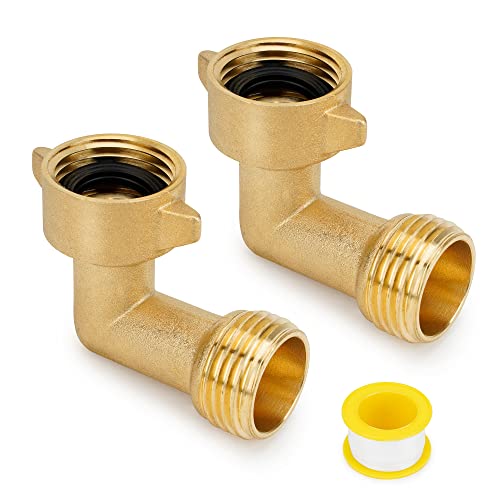 Stanbroil 90 Degree Garden Hose Elbow adapter- Solid Brass Fittings, RV Accessories for Outside Water Faucet 3/4" FHT x 3/4" MHT (2 pack)