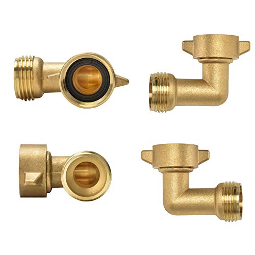 Stanbroil 90 Degree Garden Hose Elbow adapter- Solid Brass Fittings, RV Accessories for Outside Water Faucet 3/4" FHT x 3/4" MHT (2 pack)