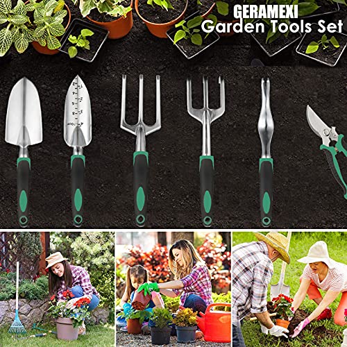 Garden Tools Set,Gardening Tools for Woman Man Gardening Kit 11 Pieces,Gardening Tools for Gardening Gifts,Heavy Duty Aluminum Hand Tool,Handle Gardening Planting Tool Set with Apron,Storage Tote Bag