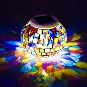 wsgift color changing solar powered glass mosaic ball led garden lights, rechargeable solar table lights, outdoor waterproof solar night lights table lamps for decorations, ideal gifts