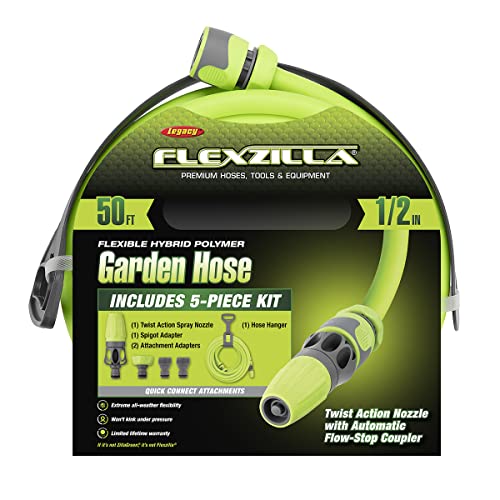 Flexzilla Garden Hose Kit with Quick Connect Attachments, 1/2 in. x 50 ft., Heavy Duty, Lightweight, ZillaGreen - HFZG12050QN