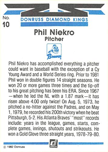 Baseball MLB 1982 Donruss #10 Phil Niekro DK VG Braves