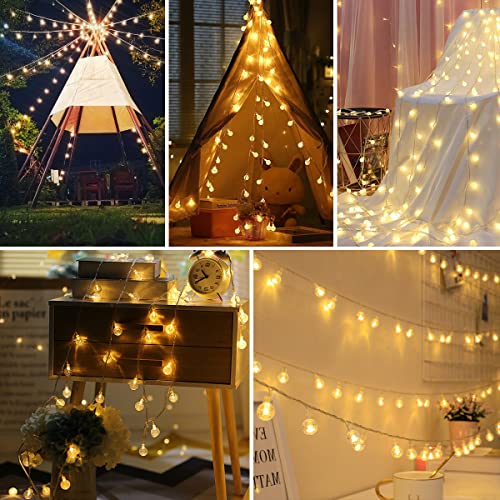 MDEDL Battery Operated String Lights Outdoor Indoor, 33FT 80LED Waterproof Crystal Mini Globe Fairy String Lights Christmas Decorative Lights with Remote Timer for Bedroom Patio Garden Canopy