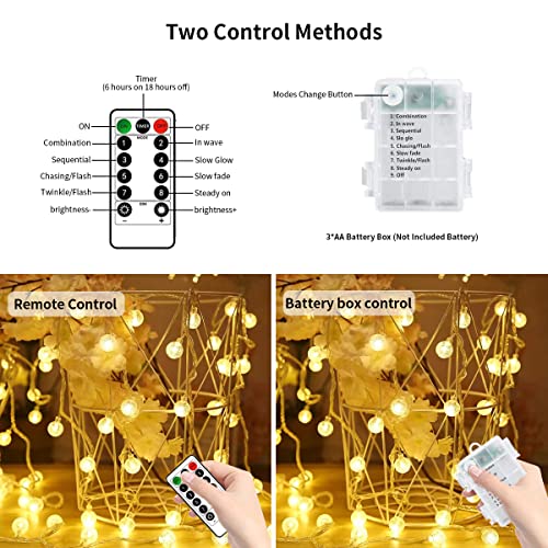 MDEDL Battery Operated String Lights Outdoor Indoor, 33FT 80LED Waterproof Crystal Mini Globe Fairy String Lights Christmas Decorative Lights with Remote Timer for Bedroom Patio Garden Canopy