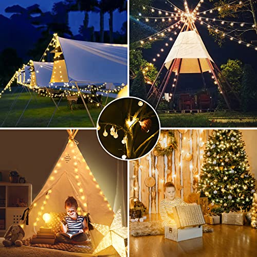 MDEDL Battery Operated String Lights Outdoor Indoor, 33FT 80LED Waterproof Crystal Mini Globe Fairy String Lights Christmas Decorative Lights with Remote Timer for Bedroom Patio Garden Canopy