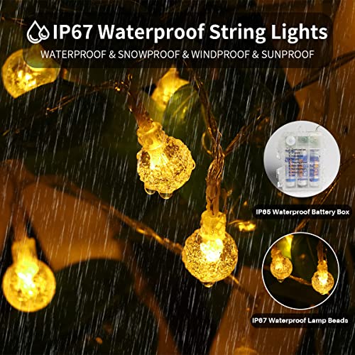 MDEDL Battery Operated String Lights Outdoor Indoor, 33FT 80LED Waterproof Crystal Mini Globe Fairy String Lights Christmas Decorative Lights with Remote Timer for Bedroom Patio Garden Canopy